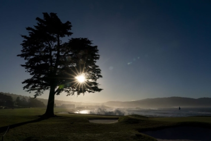February 6, 2023; Pebble Beach, CA, USA; General view of the 18th hole during the continuation of the final round of the AT&T Pebble Beach Pro-Am golf tournament at Pebble Beach Golf Links. Mandatory Credit: Kyle Terada-USA TODAY Sports