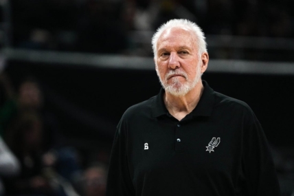 April 8, 2023; Austin, TX, USA; San Antonio Spurs head coach Gregg Popovich walks the sideline during the game against the Minnesota Timberwolves at the Moody Center on Saturday, April 8, 2023 in Austin. Mandatory Credit: Aaron E. Martinez-USA TODAY NETWORK