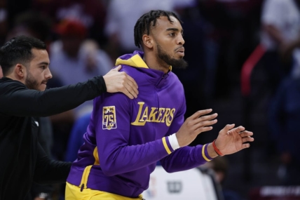 May 16, 2023; Denver, Colorado, USA; Los Angeles Lakers forward Troy Brown Jr. (7) warms up before game one against the Denver Nuggets in the Western Conference Finals for the 2023 NBA playoffs at Ball Arena. Mandatory Credit: Isaiah J. Downing-USA TODAY Sports
